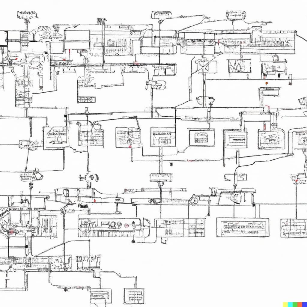 A diagram of an imaginary complex state machine.